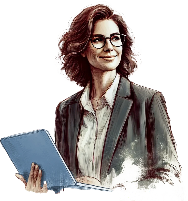 Professor holding a laptop.